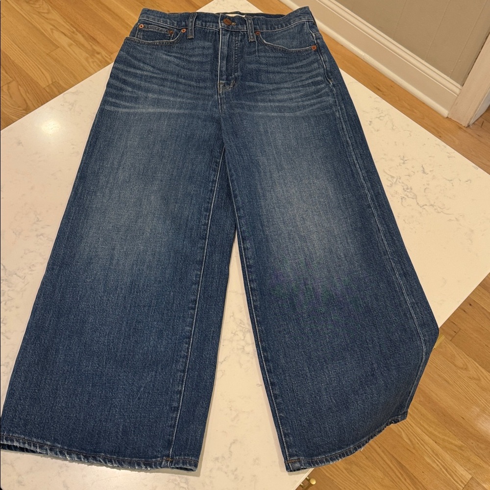 MADEWELL Women’s Wide-Leg Crop Medium Wash Distressed Jeans Boho Summer Size 26